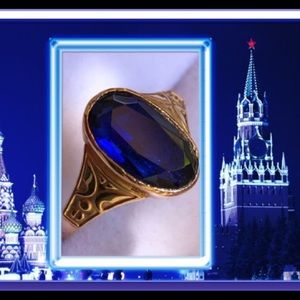 14K Vintage Russian Rose Gold Blue Stone Ring